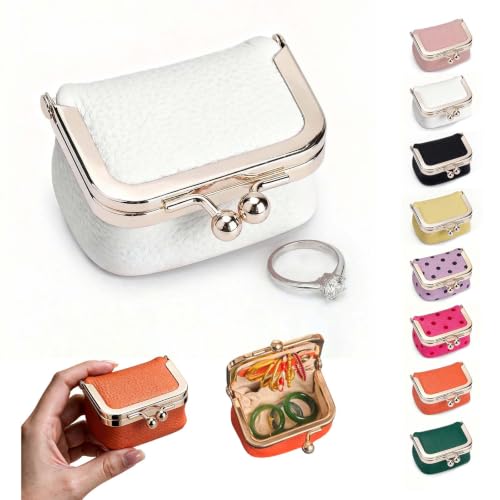 Genuine Leather Mini Jewelry Box Kiss Lock,Ring Earring Storage Gift(white) - color: White