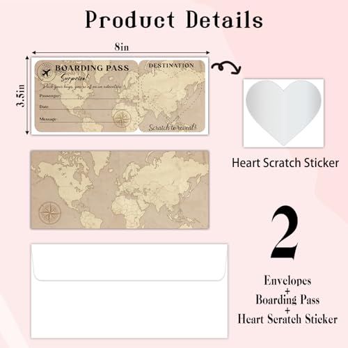 Lesixur 2 Set Gold Surprise Destination Revealed Card, Surprise Trip Reveal Boarding Pass Ticket With Envelopes, Plane Tickets for Birthday, Holiday, Christmas, Wedding, Anniversary, Graduation-005-2 - style: 2 SET