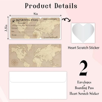 Lesixur 2 Set Gold Surprise Destination Revealed Card, Surprise Trip Reveal Boarding Pass Ticket With Envelopes, Plane Tickets for Birthday, Holiday, Christmas, Wedding, Anniversary, Graduation-005-2 - style: 2 SET
