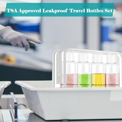 Toiletry Travel Bottles for Men Women, 3.4oz/100ml Refillable Plastic Containers with TSA Approved Toiletry Bag - Clear Cosmetic Kit for Shampoo, Conditioner, Lotion and Travel Essential(4Pack, Black) - color: Black
