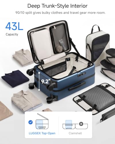 LUGGEX Top Opening Trunk Carry On Luggage, Aluminum Frame, Blue, 21" - color: Blue, size: 21 Inch Aluminum