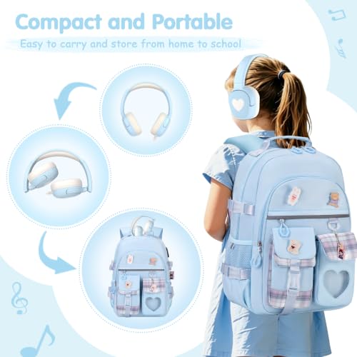 ACESAK Girls Backpack with Headphones, Insulated Lunch Box & Pencil Case - color: Blue