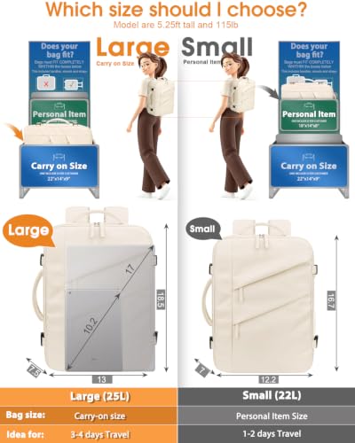 Capolo Travel Laptop Backpack Women Carry On Backpack Weekender Travel Bag - color: Beige, size: Large