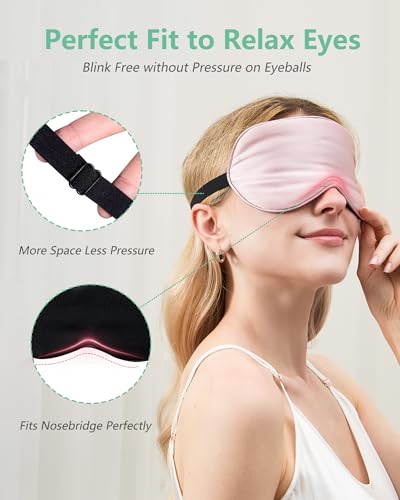 BeeVines 100% Mulberry Silk Sleep Mask, Light Blocking Eye Masks (2 Packs) - color: 01 Pink & Black