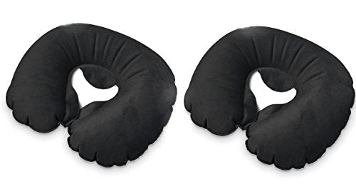 MagiDeal 2 Pack Inflatable Travel Neck Cushion Pillow Supports Head & Neck, Cotton Poly Blend, Black