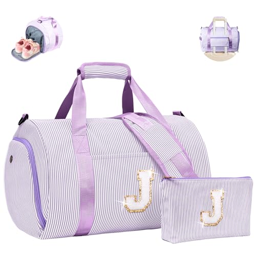 청소년, 여아용 여행용 더플 백, 오버나이트 더플백, 퍼플., J - color: 퍼플., style: J