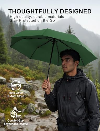 Windproof Travel Umbrella, Automatic Compact Folding Umbrella, Small Travel Size Umbrella for Rain, Backpack & Everyday Carry - color: Dark Green