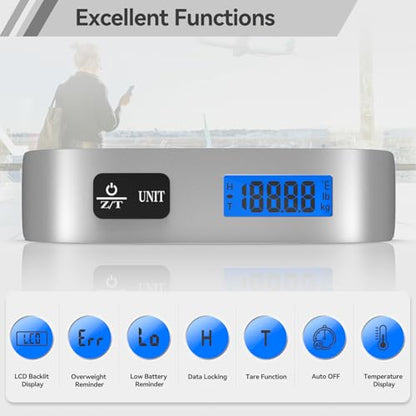 Luggage Scale Dr.meter 2 Pack Travel Essential Digital Luggage Weight Scale | 110lb/50kg Portable Handheld Scale with Rubber Paint, Temperature Sensor, Battery Included - color: 2 * Silver