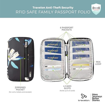 Travelon RFID Blocking Family Passport Wallet - color: Midnight Floral