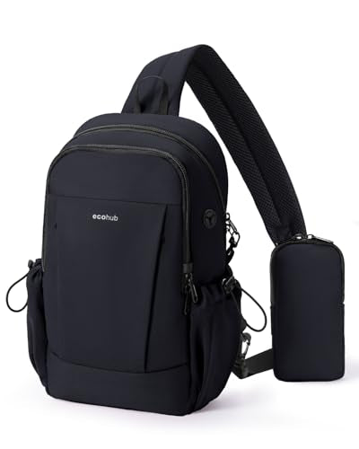 ECOHUB Anti-Theft Crossbody Bag Men Women RFID Blocking Lightweight Sling Backpack Water Resistant for Travel Hiking Outdoor - color: Black