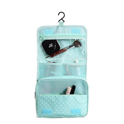Sechunk Waterproof Travel Toiletry Bags Hanging Multi-function Cosmetic Bag Makeup Bag for Women - color: greenRound Dot