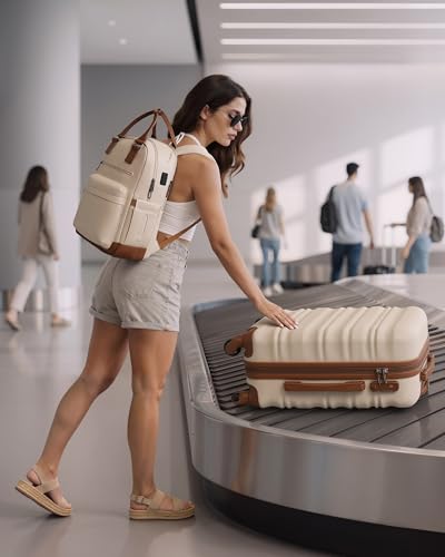 LONG VACATION Luggage Sets, 3 Piece, 20 Inch Carry On Hardshell Suitcase - color: BEIGE-BROWN, size: 3-Piece Set (20-Inch BP/TB)