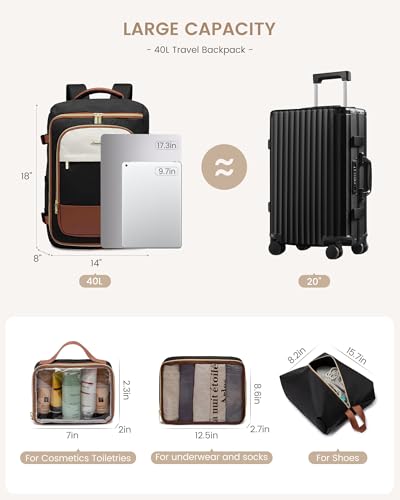 LOVEVOOK Travel Backpack Carry on Flight Approved for Women/Men - color: Blue & Black, size: 40L-4PCS