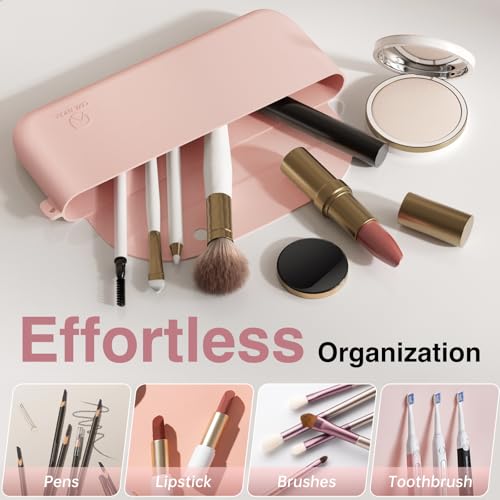 COOL-ANGLE 2-in-1 Makeup Brush and Sponge Holder, Magnetic Silicone Pink - color: D02:Pink, style: Brush+sponge Holder