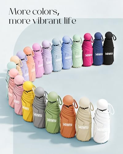 Seniny Mini Travel Umbrella with Case, Compact Pocket Size UV Sun & Rain - color: Pink