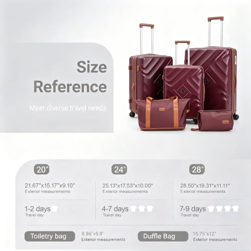 Rosamo 5 Piece Expandable Luggage Set,Hard Suitcases with TSA Lock Spinner Wheels 20/24/28 inch (Red) - color: Red, size: 5 PCS