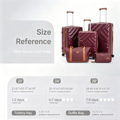 Rosamo 5 Piece Expandable Luggage Set,Hard Suitcases with TSA Lock Spinner Wheels 20/24/28 inch (Red) - color: Red, size: 5 PCS