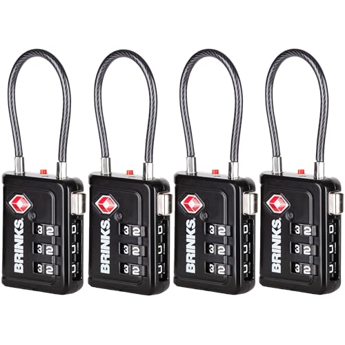 Brinks TSA Accepted Luggage Lock with 1.5" Long Cable Shackle, Black, 4Pack - color: Black, size: 1.5" Shackle