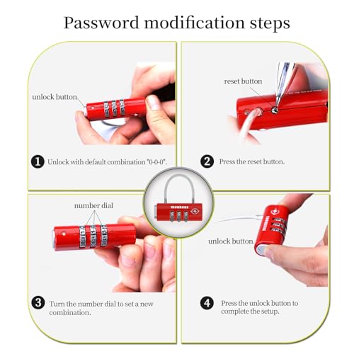 munkees TSA Approved Luggage Lock, 3-Digit Combination, Metal Construction (Red) - color: Red