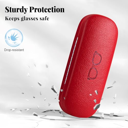 RayLove Unisex Hard Shell Eyeglasses Cases, Protective Case For Glasses - color: Litchi Texture-2pack Red