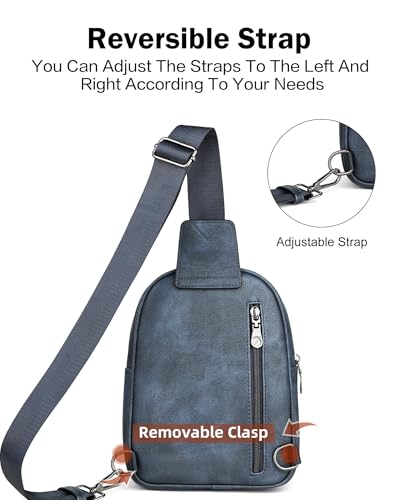 FADEON Sling Bags for Women Crossbody Bag, Designer PU Leather Sling Purse - color: Dark Blue Retro Style, size: Small