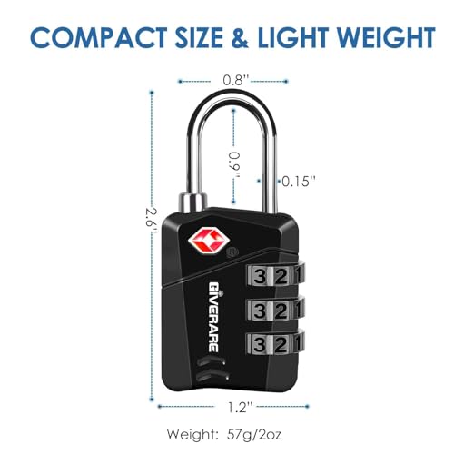 2 Pack TSA Approved Travel Luggage Locks, Metal Combination Lock, Alloy Keyless 3-Digit Padlocks, TSA Accepted Compatible Padlock for Gym Locker, Golf Bag Case, Backpack, Black-by GIVERARE