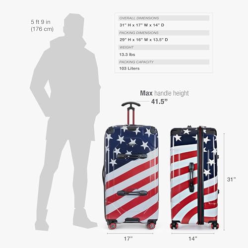 Traveler's Choice Maxporter II Polycarbonate Hardside Trunk with Spinner Wheels, American Flag, 31-Inch Large Trunk - color: American Flag, size: 31-inch Large Trunk