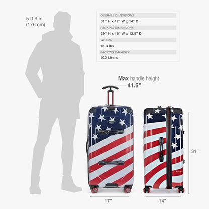 Traveler's Choice Maxporter II Polycarbonate Hardside Trunk with Spinner Wheels, American Flag, 31-Inch Large Trunk - color: American Flag, size: 31-inch Large Trunk