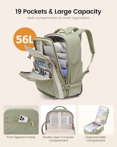 LOVEVOOK Rolling Backpack for Women, 40L Carry On with Wheels, 15.6'' - color: Lavender-beige-purple, size: 20 Inch Carry on-56L-3Pcs