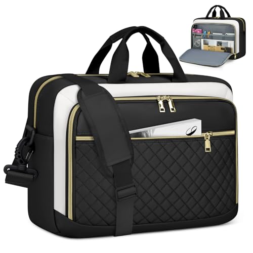 NEWHEY Laptop Bag 17.3 Inch Laptop Briefcase for Women Large Computer Bag - color: Black&beige, size: 17 inch