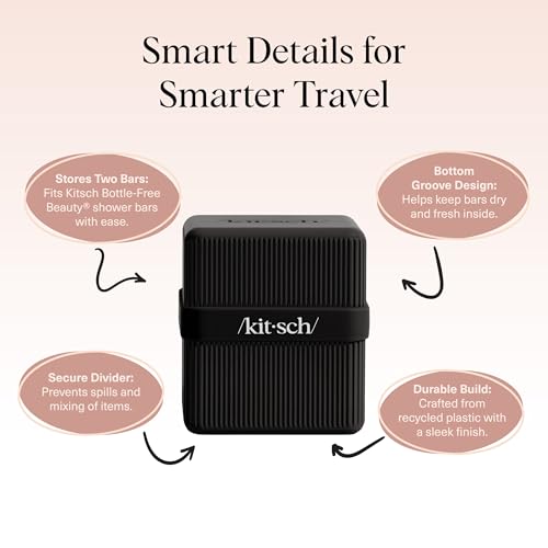 Kitsch 2-Compartment Travel Soap Case – TSA-Approved Bar Soap Holder - color: Black, size: 2 Compartment