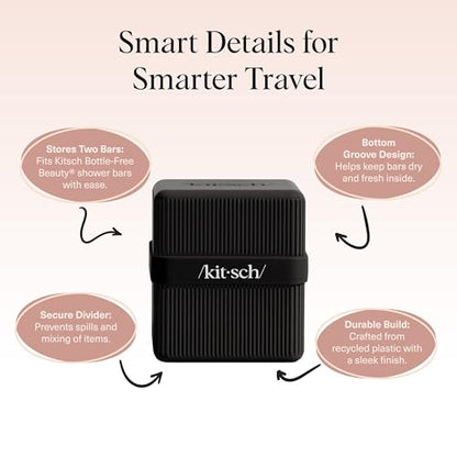 Kitsch 2-Compartment Travel Soap Case – TSA-Approved Bar Soap Holder - color: Black, size: 2 Compartment