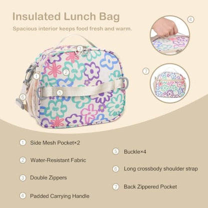 Rexmore Girls 3Pcs Backpack Set with Lunch Box & Pencil Case, Beige - color: Beige
