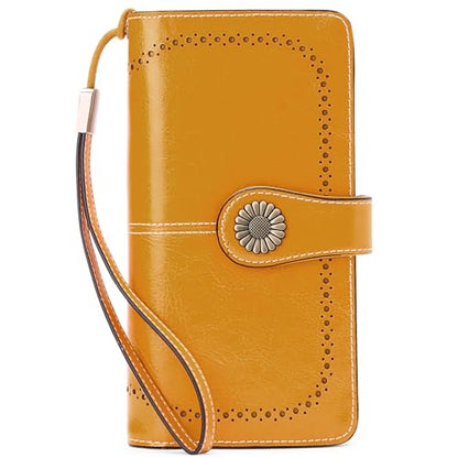 SENDEFN Wallets for Women Leather Credit Card Holder with RFID Blocking Large Capacity Wristlet - color: 1-Wax-Yellow