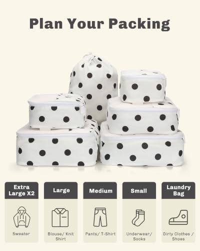 Hynes Eagle 6 Set Packing Cubes Structured Travel Organizer Polka Dot - color: Polka Dots-6PCS