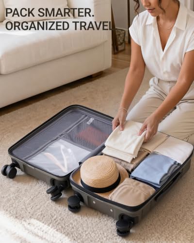 TAKUMI Suitcases with Wheels, Expandable Carry on Luggage, 3 Piece Set - color: Grey, size: 20/24/28 Inch