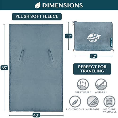 PAVILIA Compact 2-in-1 Travel Blanket Pillow for Airplane Flight, Blue - color: Dusty Blue