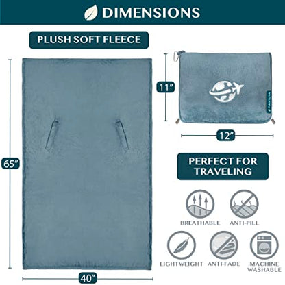 PAVILIA Compact 2-in-1 Travel Blanket Pillow for Airplane Flight, Blue - color: Dusty Blue