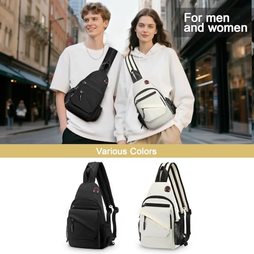 Sling Bag for Men Women,Convertible Crossbody Backpack Chest Bag - color: Beige, size: Large