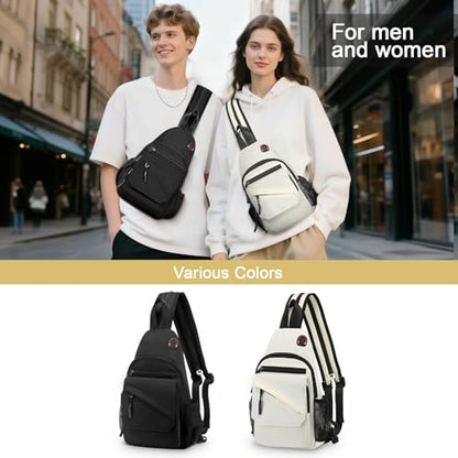 Sling Bag for Men Women,Convertible Crossbody Backpack Chest Bag - color: Beige, size: Large
