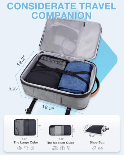 BAGSMART 37L Expandable Travel Backpack Compression Carry On Daypack - color: Khaki White