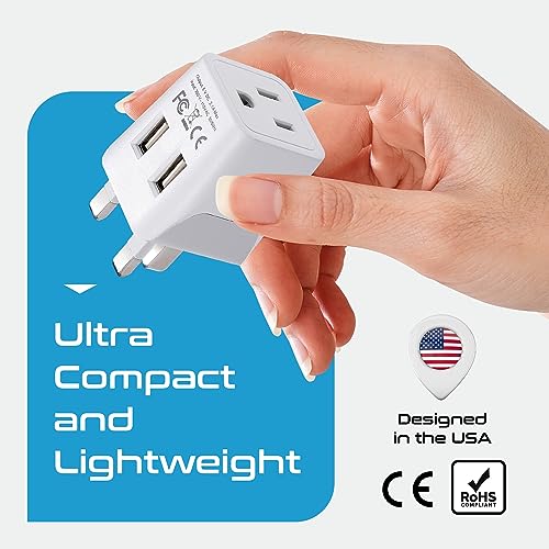 Ceptics US to UK Plug Adapter, Dual USB Adapter for UAE, Ireland, Hong Kong - color: Snow White