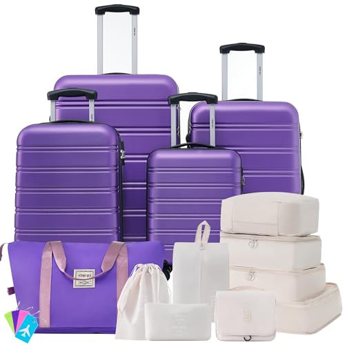 Merax Luggage Set 13 Piece 16 20 24 28 IN Suitcase with Bags,Purple - color: Purple(13 piece)