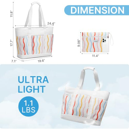 G4Free Beach Bag, Waterproof Beach Tote Pool Bags for Women - color: Rainbow Wavy, size: 35L