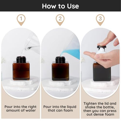 Segbeauty 8.5oz Foam Amber Soap Dispenser Set, 2pcs Refillable Foaming Shampoo Bottle with Pump, 250ml Square Bathroom Body Wash Bottles Foamer with Labels, Small Plastic Liquid Soap Dispenser Kitchen - color: Amber, style: 2pcs 8.5oz