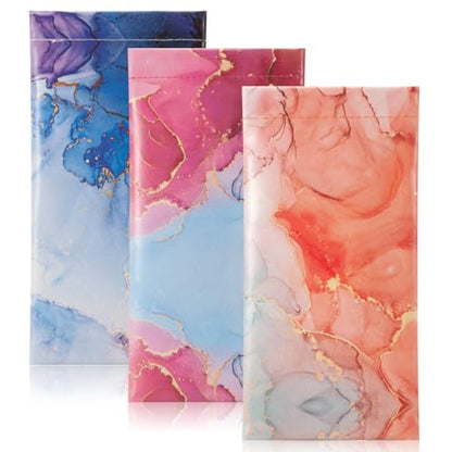 TRIUMPH VISION Eyeglass Case Glasses Case Soft Sunglass Pouch Sleeve 3 Pack - color: Pu Leather Marble Purple Blue Pink Gold