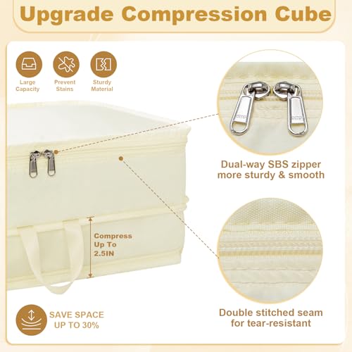 Packing Cubes for Travel Packing Organizers Compression Travel Cubes, Beige - color: Beige