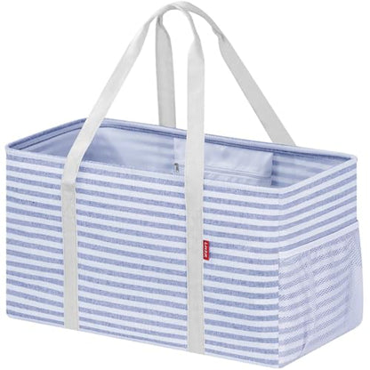 LHZK Standing Extra Large Utility Tote Bag with Metal Wire Frame and the Sides Rinforced, Extra Large Tote Bag with Handle, Reusable Grocery Bags Foldable, Beach Bag, Car Tote (Blue) - color: Blue, size: 22.5''x10.5''x12''-1 Pack