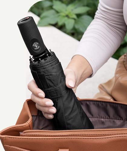 Windproof Travel Umbrella - Compact & Withstands Winds up to 100MPH, Strongest Premium Auto Folding Umbrella for Rain and Sun - Durable, Light & Portable for Women & Men, Fits Backpack & Cars - color: Black 2-Pack