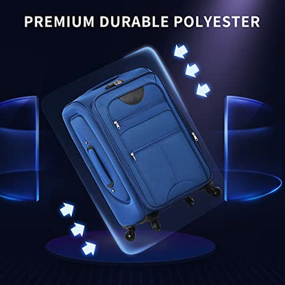 Merax Softside Luggage Set Softshell Lightweight 3 Piece Spinner Suitcase - color: Blue, style: Softside Luggage(22/26/30)